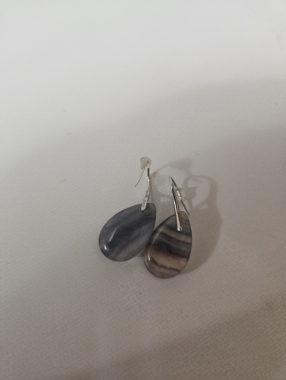 Fluorite Teardrop Dangle Earrings Stainless Steel Natural Tumbled Polished Stone - Picture 2 of 3